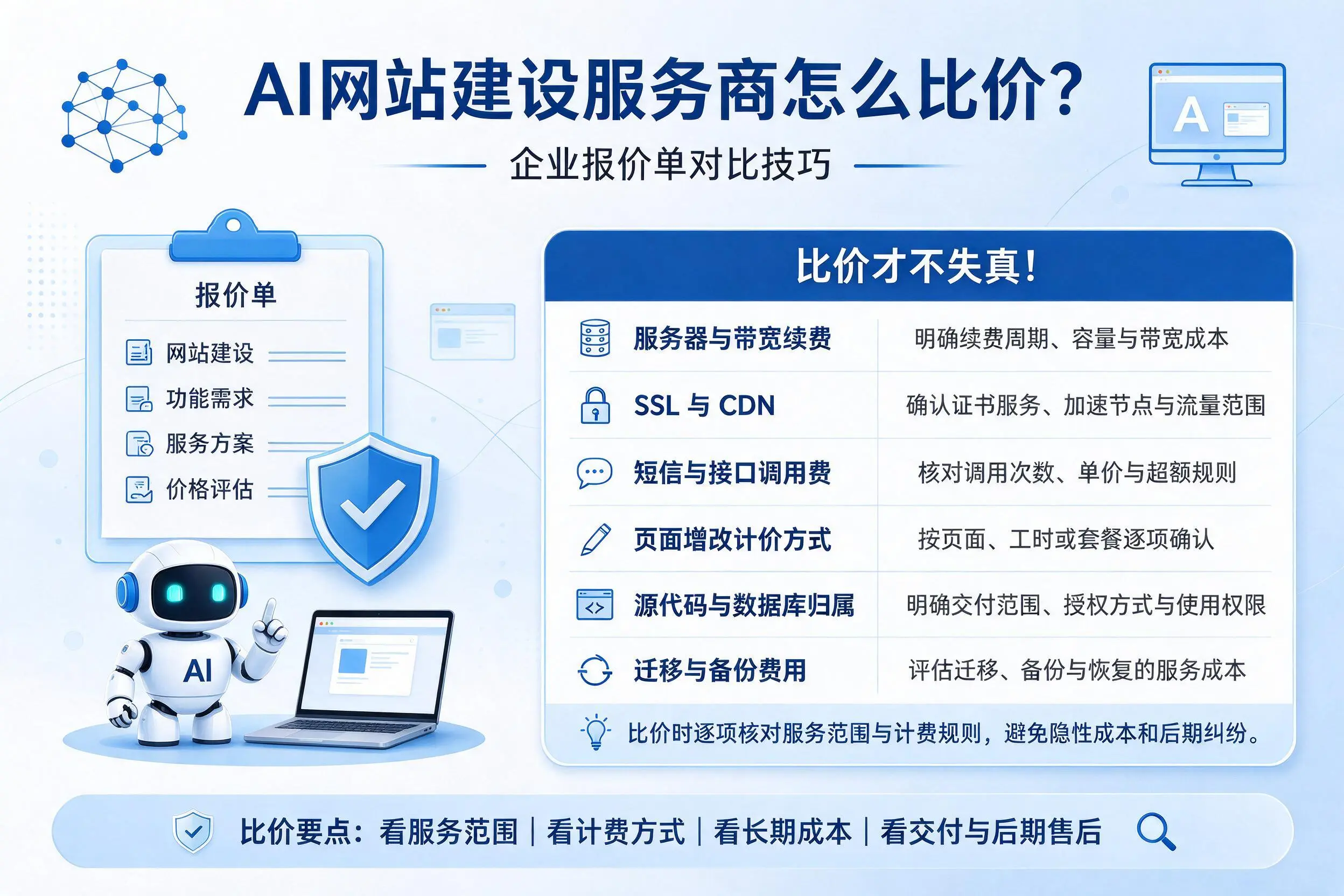 AI网站建设服务商怎么比价?中山企业报价单对比技巧