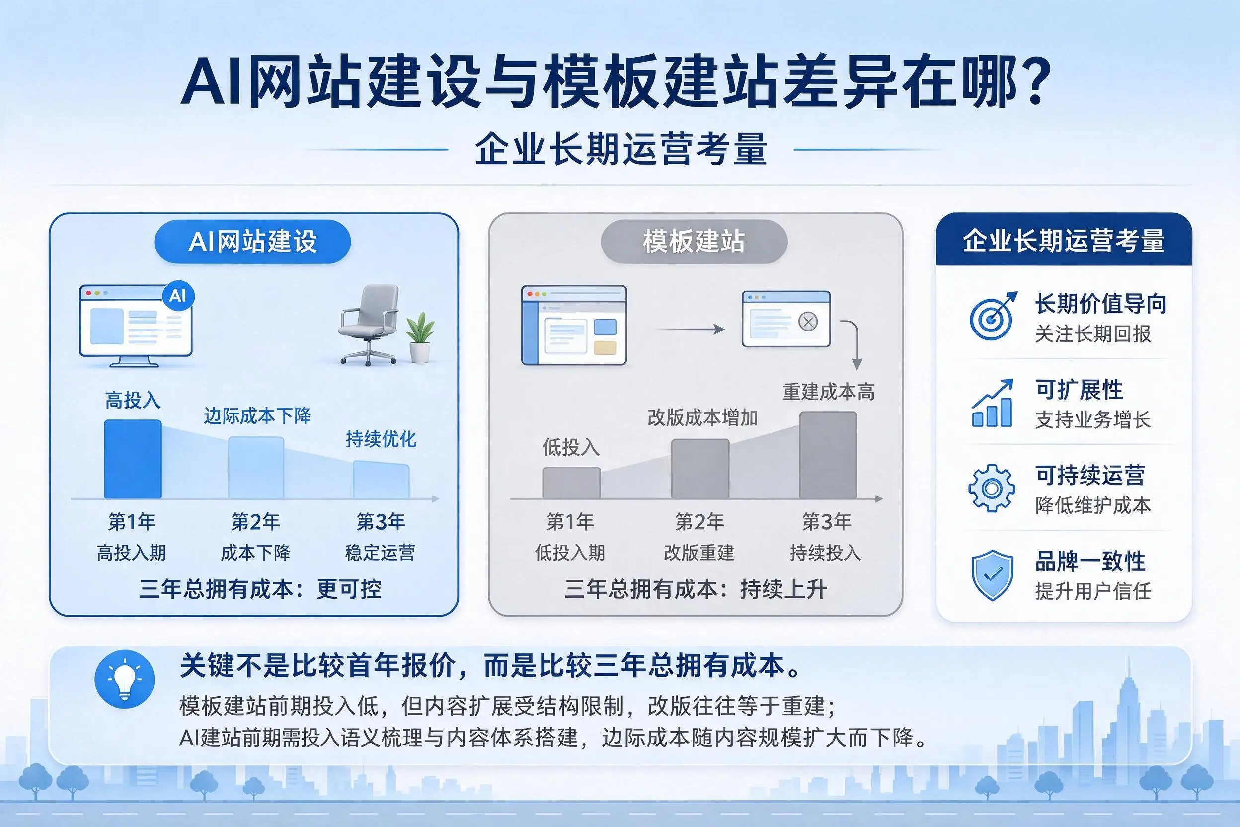 AI网站建设与模板建站差异在哪?中山企业长期运营考量